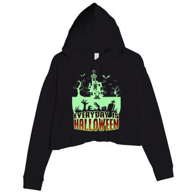 EVERYDAY IS HALLOWEEN Creepy Scary Castle House & Bats Crop Fleece Hoodie