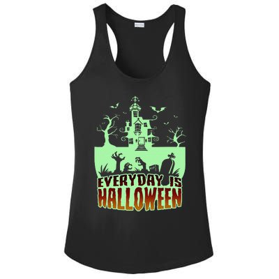 EVERYDAY IS HALLOWEEN Creepy Scary Castle House & Bats Ladies PosiCharge Competitor Racerback Tank