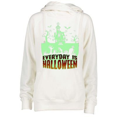 EVERYDAY IS HALLOWEEN Creepy Scary Castle House & Bats Womens Funnel Neck Pullover Hood