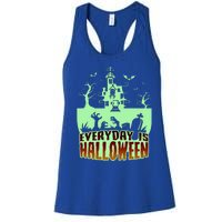 EVERYDAY IS HALLOWEEN Creepy Scary Castle House & Bats Women's Racerback Tank