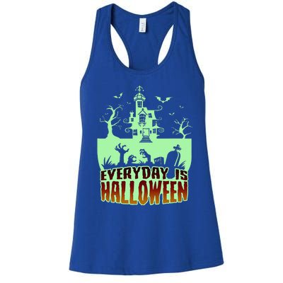 EVERYDAY IS HALLOWEEN Creepy Scary Castle House & Bats Women's Racerback Tank