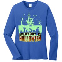 EVERYDAY IS HALLOWEEN Creepy Scary Castle House & Bats Ladies Long Sleeve Shirt