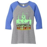 EVERYDAY IS HALLOWEEN Creepy Scary Castle House & Bats Women's Tri-Blend 3/4-Sleeve Raglan Shirt