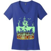 EVERYDAY IS HALLOWEEN Creepy Scary Castle House & Bats Women's V-Neck T-Shirt