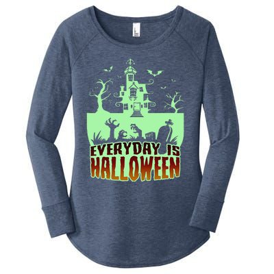 EVERYDAY IS HALLOWEEN Creepy Scary Castle House & Bats Women's Perfect Tri Tunic Long Sleeve Shirt