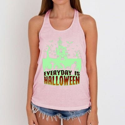 EVERYDAY IS HALLOWEEN Creepy Scary Castle House & Bats Women's Knotted Racerback Tank