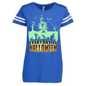 EVERYDAY IS HALLOWEEN Creepy Scary Castle House & Bats Enza Ladies Jersey Football T-Shirt