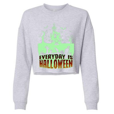 EVERYDAY IS HALLOWEEN Creepy Scary Castle House & Bats Cropped Pullover Crew