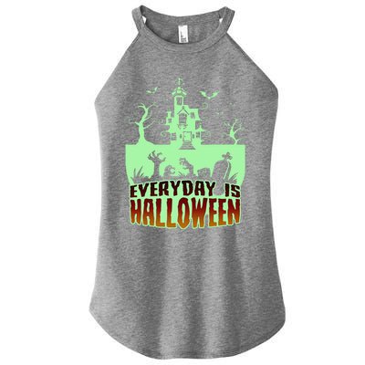 EVERYDAY IS HALLOWEEN Creepy Scary Castle House & Bats Women's Perfect Tri Rocker Tank