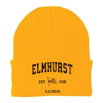 Elmhurst Illinois Il Vintage Us Flag Sports Knit Cap Winter Beanie