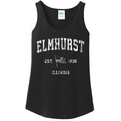 Elmhurst Illinois Il Vintage Us Flag Sports Ladies Essential Tank