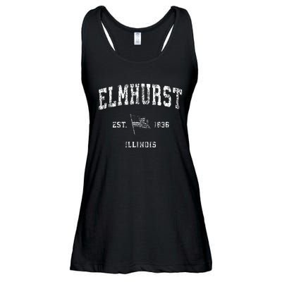 Elmhurst Illinois Il Vintage Us Flag Sports Ladies Essential Flowy Tank