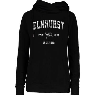 Elmhurst Illinois Il Vintage Us Flag Sports Womens Funnel Neck Pullover Hood