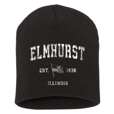 Elmhurst Illinois Il Vintage Us Flag Sports Short Acrylic Beanie