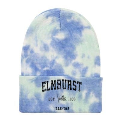 Elmhurst Illinois Il Vintage Us Flag Sports Tie Dye 12in Knit Beanie