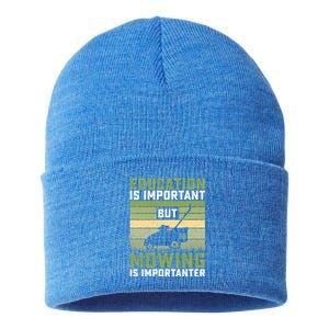 Education Is Important But Mowing Is Importanter Lawn Mowing Cute Gift Sustainable Knit Beanie