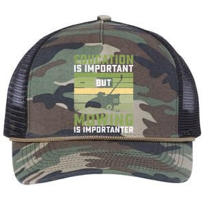 Education Is Important But Mowing Is Importanter Lawn Mowing Cute Gift Retro Rope Trucker Hat Cap