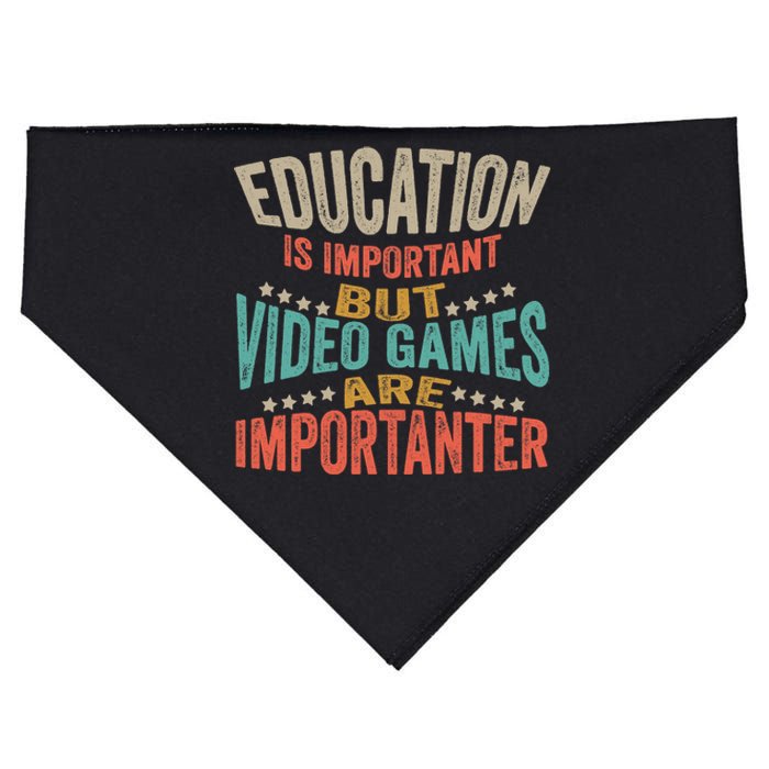 Education Is Important But Gaming Is Importanter Funny Gamer USA-Made Doggie Bandana