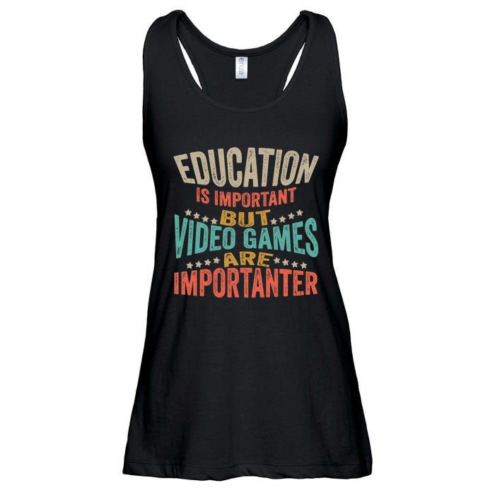 Education Is Important But Gaming Is Importanter Funny Gamer Ladies Essential Flowy Tank