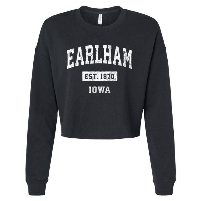 Earlham Iowa Ia Vintage Sports Established Cropped Pullover Crew