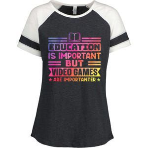 Education Is Important But Video Games Is Importanter Enza Ladies Jersey Colorblock Tee