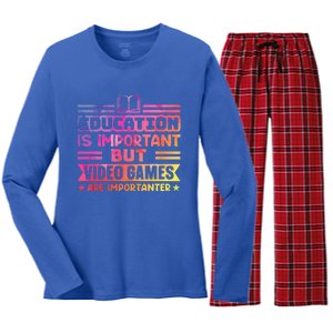 Education Is Important But Video Games Is Importanter Women's Long Sleeve Flannel Pajama Set 