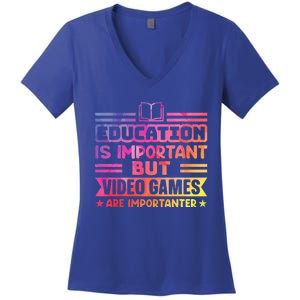 Education Is Important But Video Games Is Importanter Women's V-Neck T-Shirt