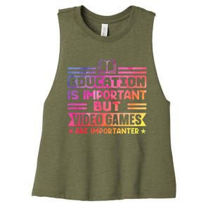 Education Is Important But Video Games Is Importanter Women's Racerback Cropped Tank