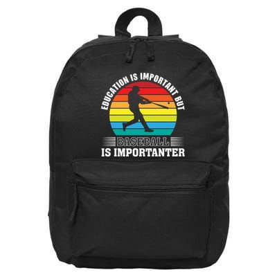 Education Is Important But Baseball Is Importanter Funny Baseball Vintagesunset 16 in Basic Backpack