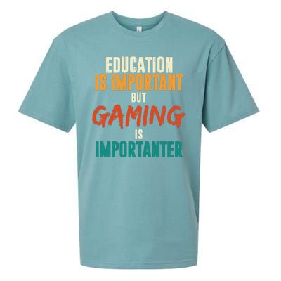 Education Is Important But Gaming Is Importanter Funny Sueded Cloud Jersey T-Shirt