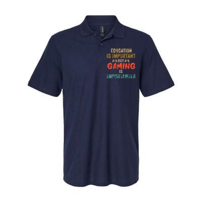 Education Is Important But Gaming Is Importanter Funny Gamer Softstyle Adult Sport Polo