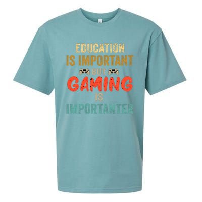 Education Is Important But Gaming Is Importanter Funny Gamer Sueded Cloud Jersey T-Shirt