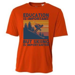 Education Is Important But Skiing Is Importanter Skiing Gift Cooling Performance Crew T-Shirt