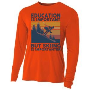 Education Is Important But Skiing Is Importanter Skiing Gift Cooling Performance Long Sleeve Crew