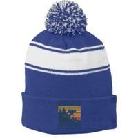 Education Is Important But Skiing Is Importanter Skiing Gift Stripe Pom Pom Beanie