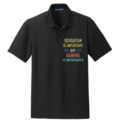 Education Is Important But Gaming Is Importanter Gamer Dry Zone Grid Polo