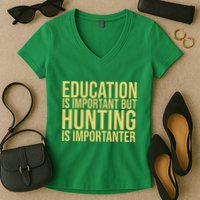Education Is Important But Hunting Is Importanter Women's V-Neck T-Shirt