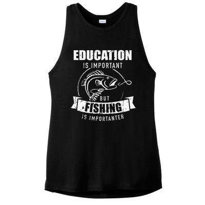 Education Is Important But Fishing Is Importanter Ladies PosiCharge Tri-Blend Wicking Tank