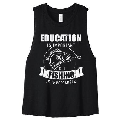 Education Is Important But Fishing Is Importanter Women's Racerback Cropped Tank