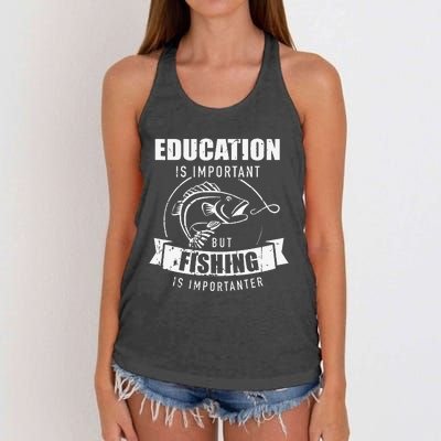 Education Is Important But Fishing Is Importanter Women's Knotted Racerback Tank