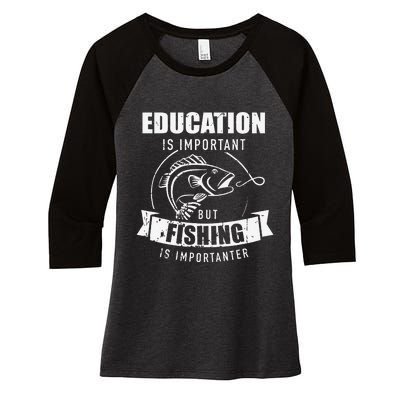 Education Is Important But Fishing Is Importanter Women's Tri-Blend 3/4-Sleeve Raglan Shirt