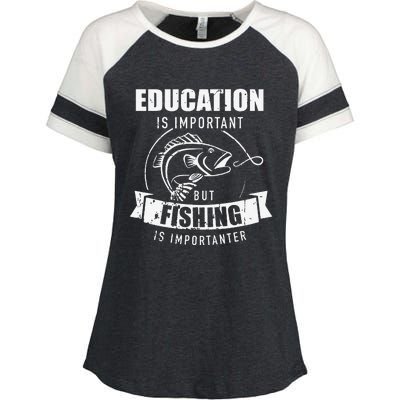 Education Is Important But Fishing Is Importanter Enza Ladies Jersey Colorblock Tee