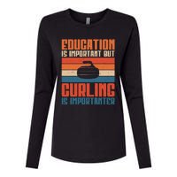 Education Is Important But Curling Is Importanter Curling Womens Cotton Relaxed Long Sleeve T-Shirt