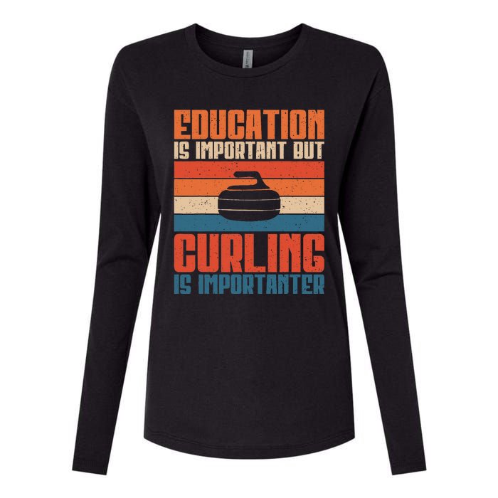 Education Is Important But Curling Is Importanter Curling Womens Cotton Relaxed Long Sleeve T-Shirt