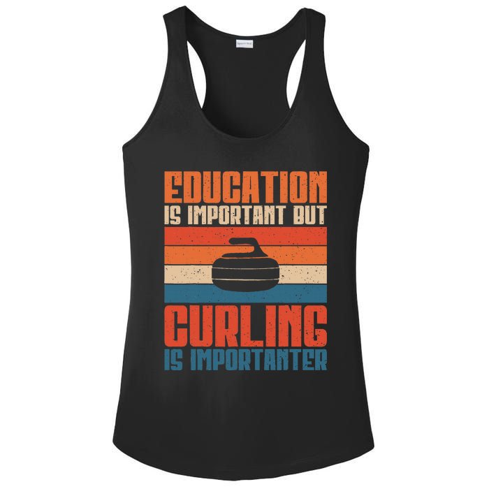 Education Is Important But Curling Is Importanter Curling Ladies PosiCharge Competitor Racerback Tank