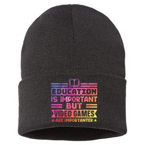 Education Is Important But Video Games Is Importanter Funny Sustainable Knit Beanie