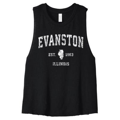 Evanston Illinois Il Vintage Established Athletic Sports Design Women's Racerback Cropped Tank