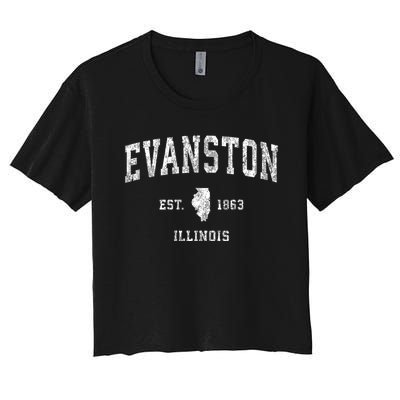 Evanston Illinois Il Vintage Established Athletic Sports Design Women's Crop Top Tee