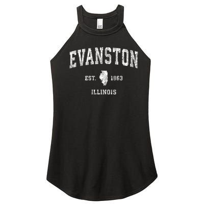 Evanston Illinois Il Vintage Established Athletic Sports Design Women’s Perfect Tri Rocker Tank