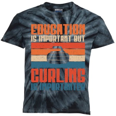 Education Is Important But Curling Is Importanter Curling Kids Tie-Dye T-Shirt